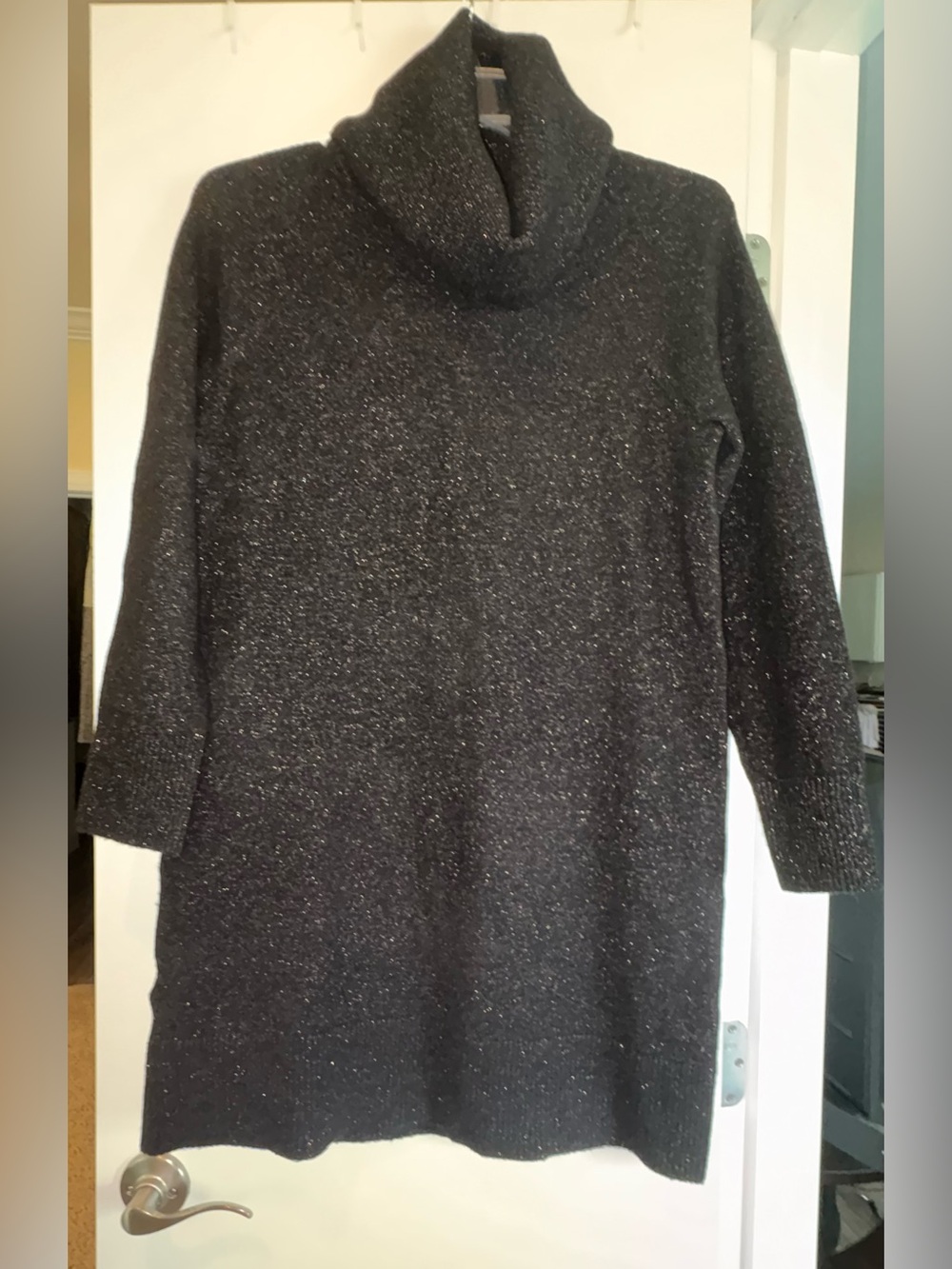 Ann Taylor LOFT Black Sparkle Turtleneck Sweater Dress